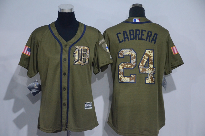 Womens 2017 MLB Detroit Tigers #24 Cabrera Green Salute to Service Stitched Baseball Jersey->women mlb jersey->Women Jersey
